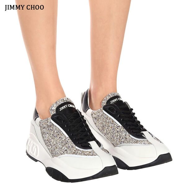 Jimmy Choo Raine ジミーチュウスーパーコピー コースグリッター レースアップ スニーカー RAINEFICPLATINUMMIX