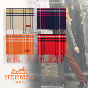 エルメス★Blanket Check Scarf ★ カシミヤマフラー H259031S