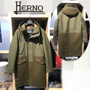 日本未入荷【HERNO】ウール＆ナイロンパネルロングコート