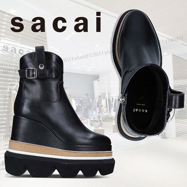 ◆希少◆sacai★ウェッジ レザー アンクルブーツスーパーコピー